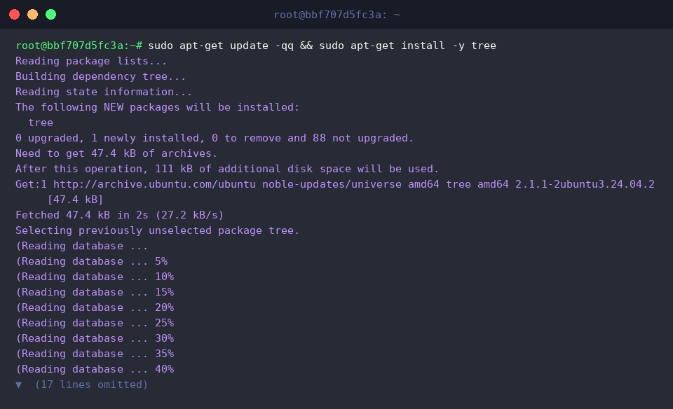 sudo apt-get update -qq && sudo apt-get install -y tree