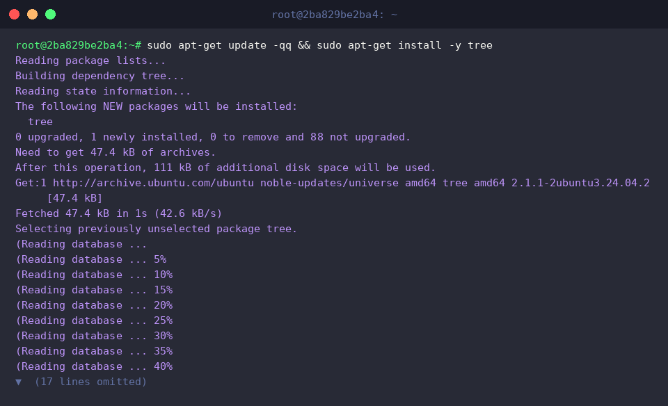 sudo apt-get update -qq && sudo apt-get install -y tree
