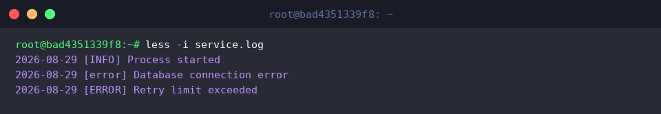 less -i service.log
